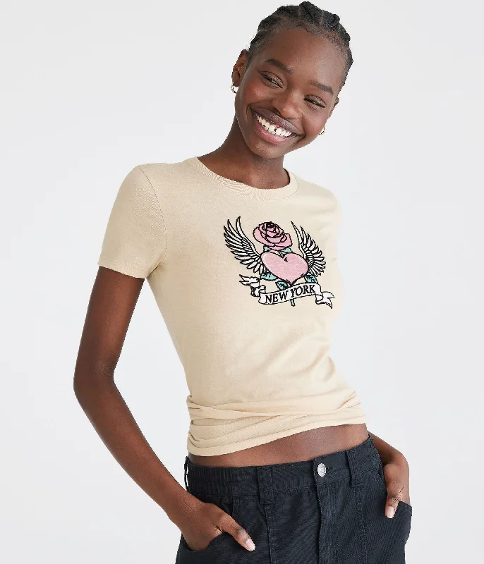 Aeropostale Winged Heart Rose Flocked Graphic Tee