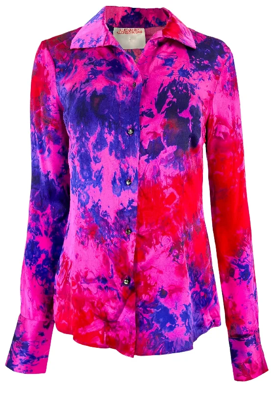 Alejandra Alonso Rojas Fitted Printed Silk Shirt in Fuchsia