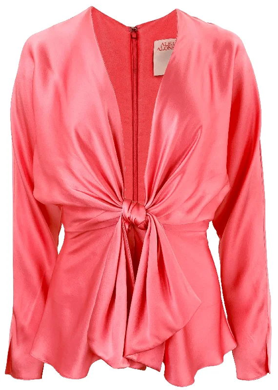 Alejandra Alonso Rojas Knotted Blouse in Coral