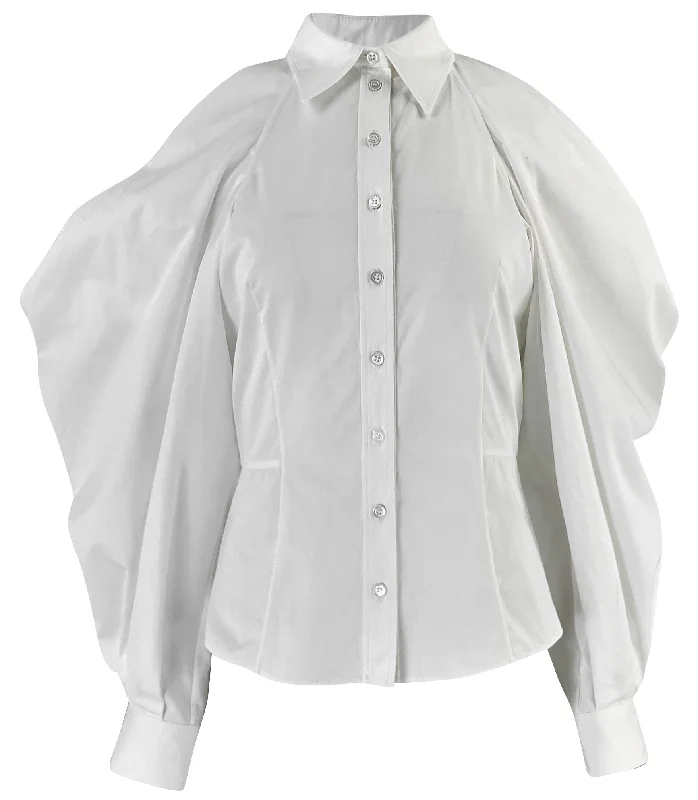 Alexander McQueen Cold Shoulder Blouse in Optical White