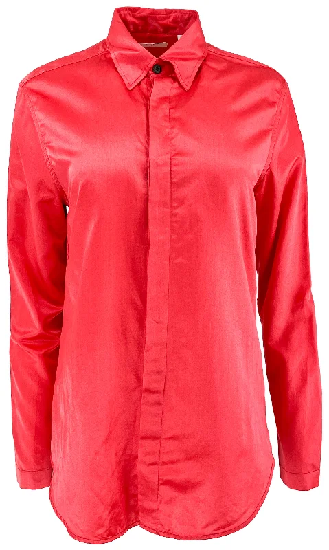 Billy Reid Satin Button Down Shirt in Red