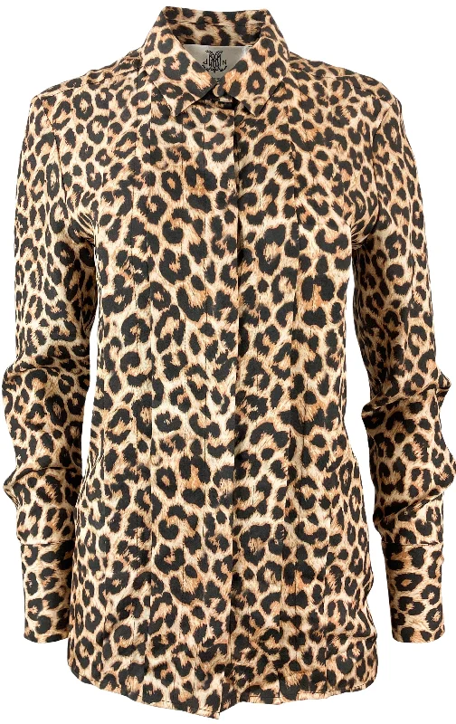 dMN Silk Leopard Print Blouse in Brown