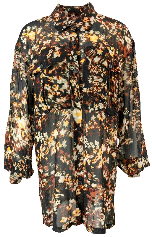 Dries Van Noten Cross Tris Blouse in Dark Brown Floral