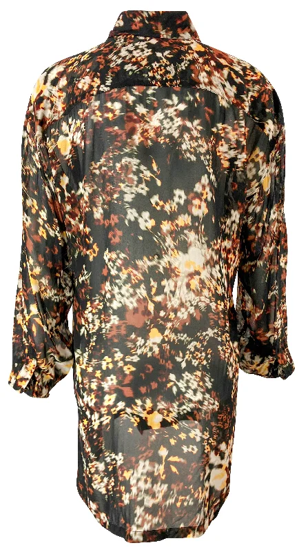 Dries Van Noten Cross Tris Blouse in Dark Brown Floral