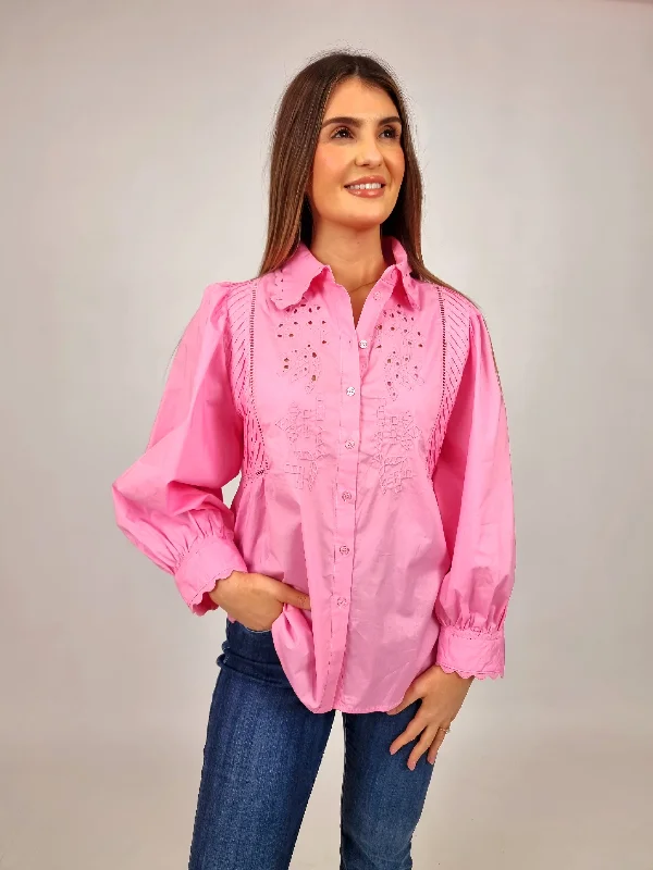 Esqualo Pink Blouse Solid Poplin