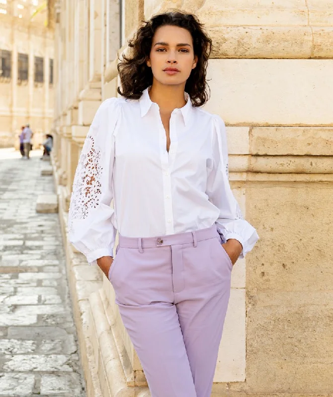 Esqualo Off White Blouse With Lace Sleeve