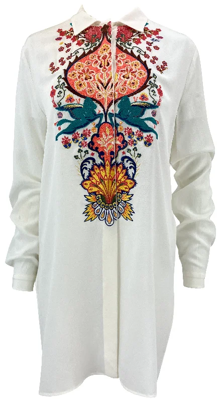 Etro Silk Embroidered Blouse in Off White/Multi