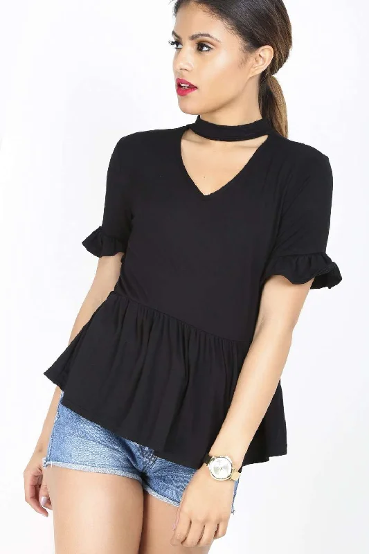 Iris Choker Neck Peplum Frill Tshirt