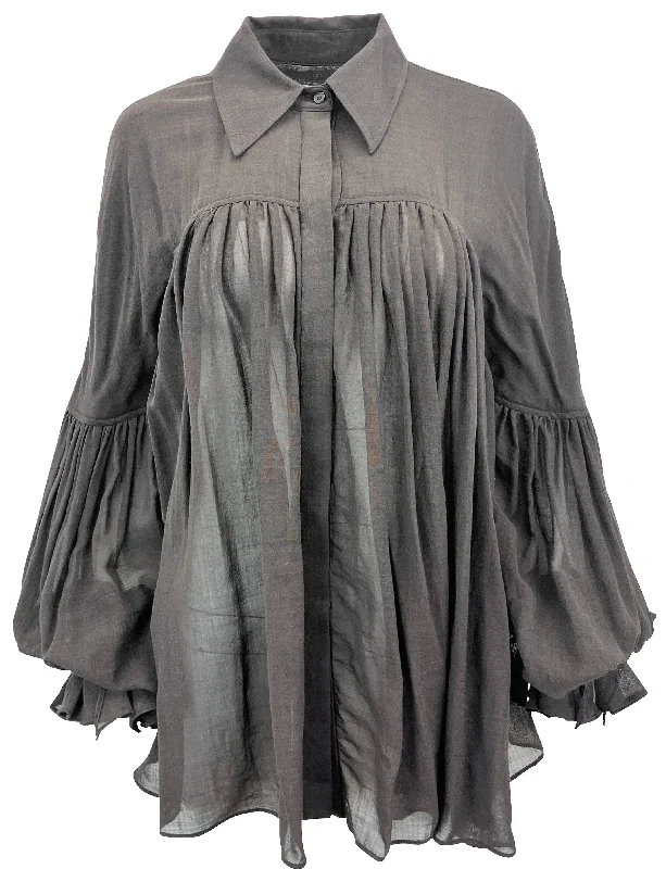 Khaite Collie Pleated Blouse in Chocolate