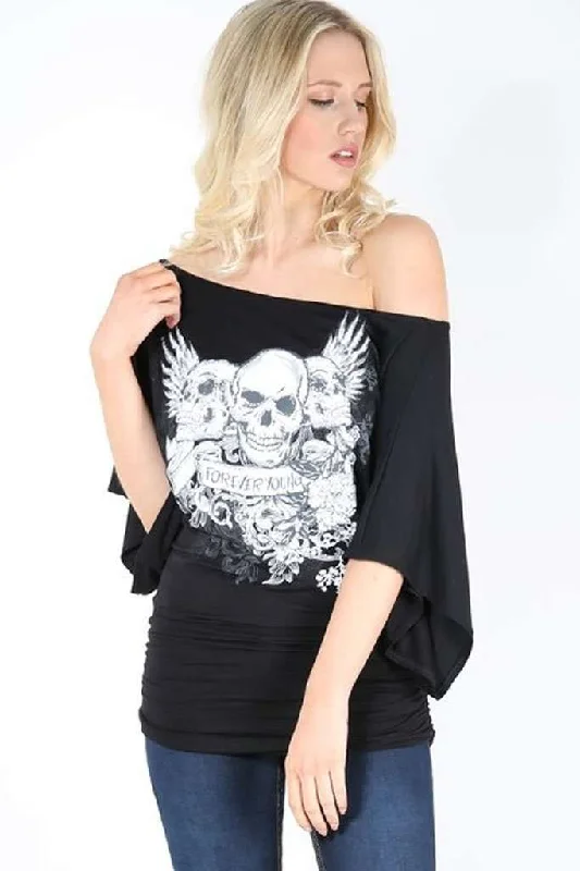 Luna Skull Print Bardot Baggy Tshirt