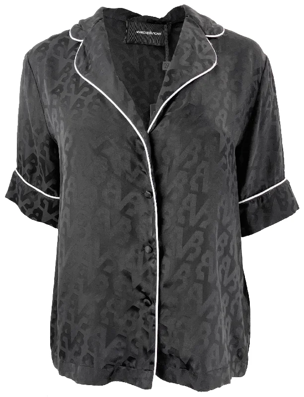 Marco Bologna Monogrammed Silk Blouse in Black