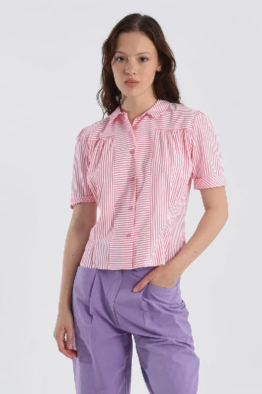 Molly Bracken Coral Striped  Ladies  Woven Shirt