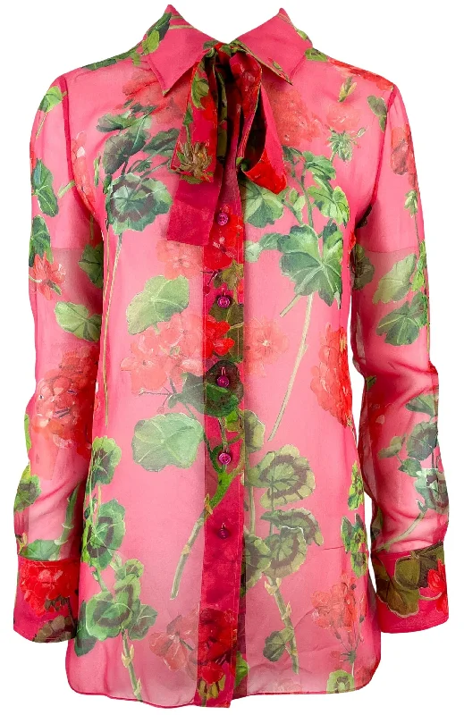 Oscar de la Renta Tie Neck Geranium Blouse in Pink