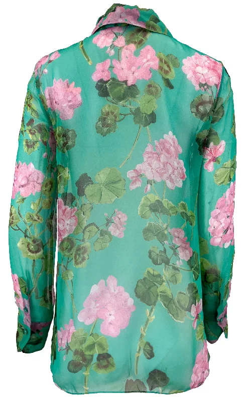 Oscar de la Renta Tie Neck Geranium Blouse in Teal