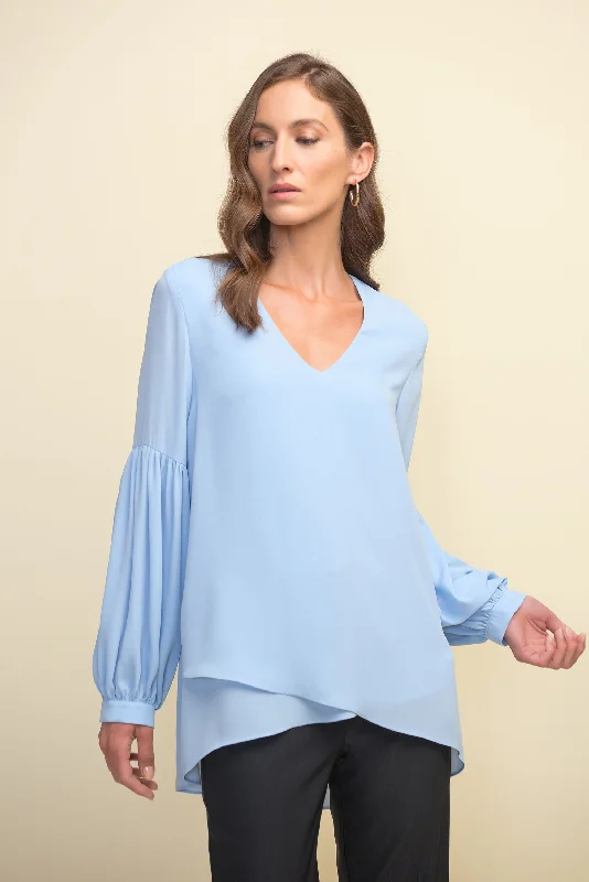 Joseph Ribkoff Overlap Hem, Balloon Sleeve Blouse