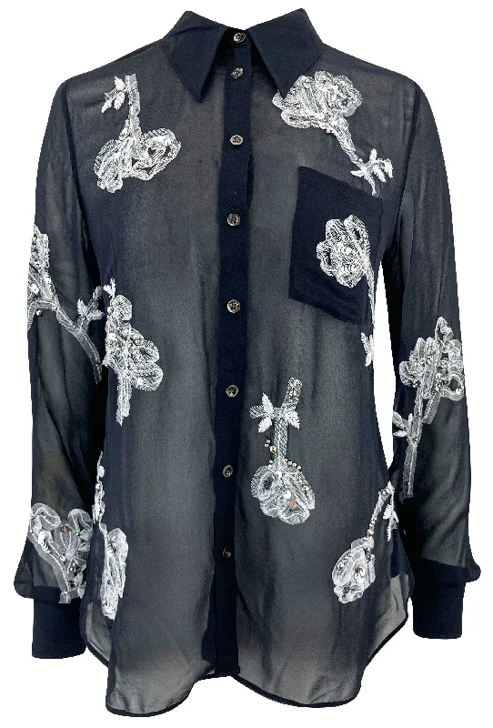 Phillip Lim Deconstructed Floral Chiffon Blouse in Midnight Multi