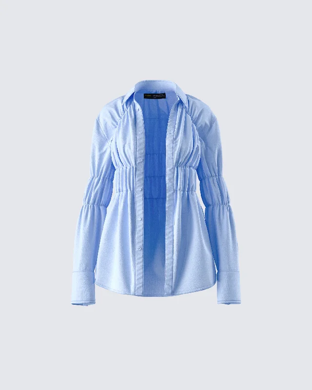 Reina Blue Poplin Ruched Shirt