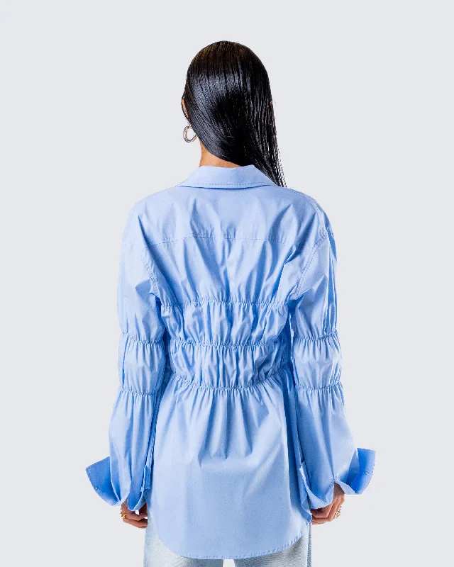 Reina Blue Poplin Ruched Shirt