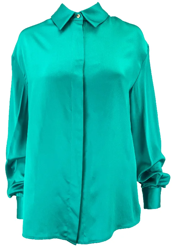 Sergio Hudson Blouse Silk Button Down Blouse in Teal