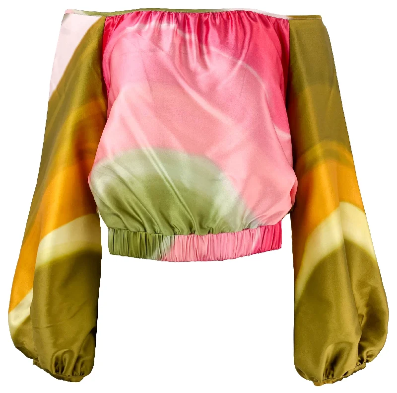 Silvia Tcherassi Dariela Blouse in Olive/Pink Saturated Waves