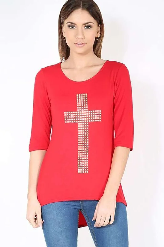 Bianca Studded Cross Dipped Hem Tshirt