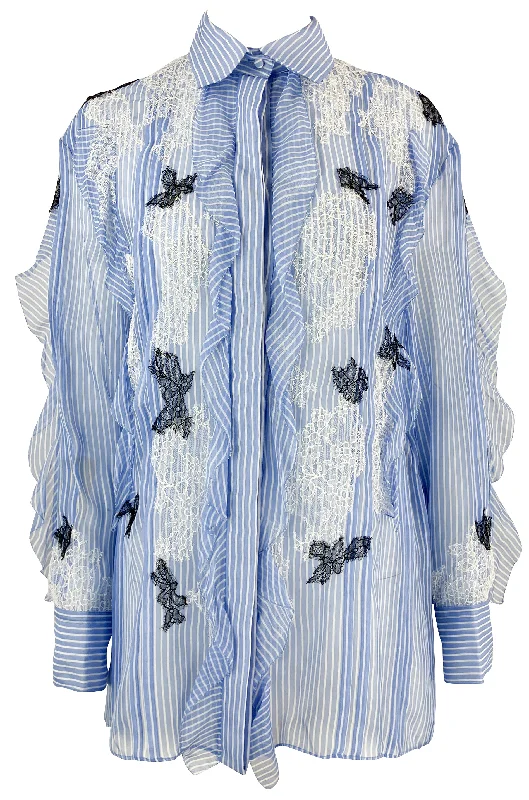 Valentino Ruffle and Lace Blouse in Light Blue