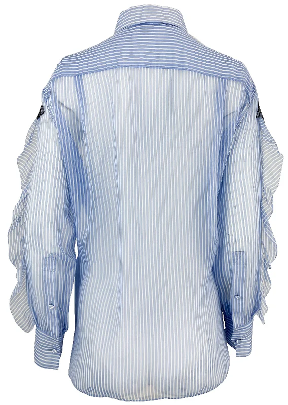 Valentino Ruffle and Lace Blouse in Light Blue