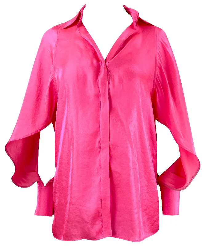 Victoria Beckham Draped Iridescent Blouse in Flamingo Pink