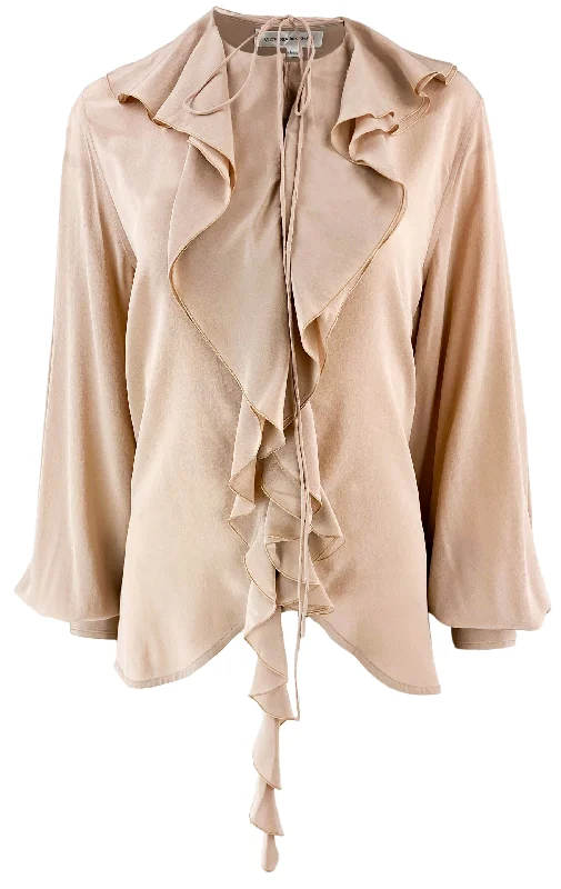 Victoria Beckham Ruffled Silk Blouse in Taupe