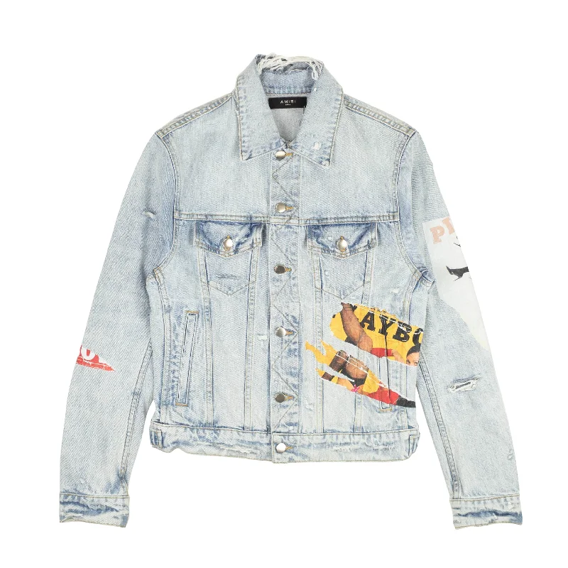 AMIRI_PLAYBOY_MGZNE_JACKET_BLU Blue Amiri X Playboy Magazine Trucker Lt. Vintage Denim Jacket