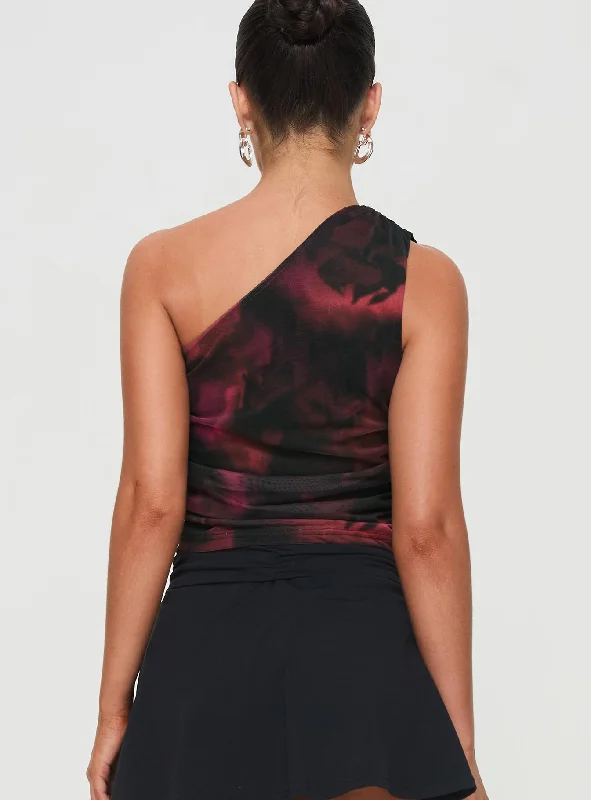 Annem One Shoulder Top Black / Red