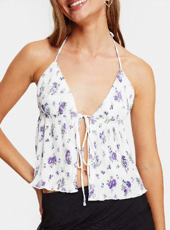 Chantria Top White / Purple Floral