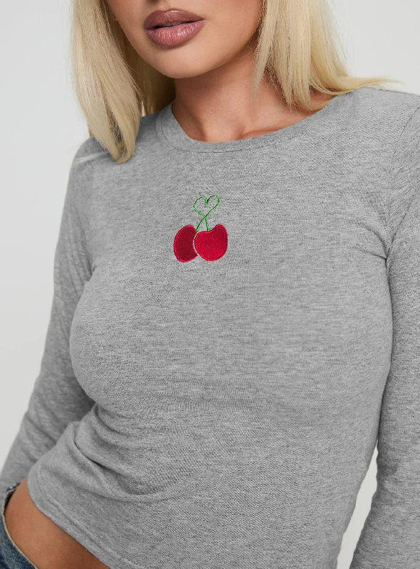 Cherry Love Long Sleeve Top Grey