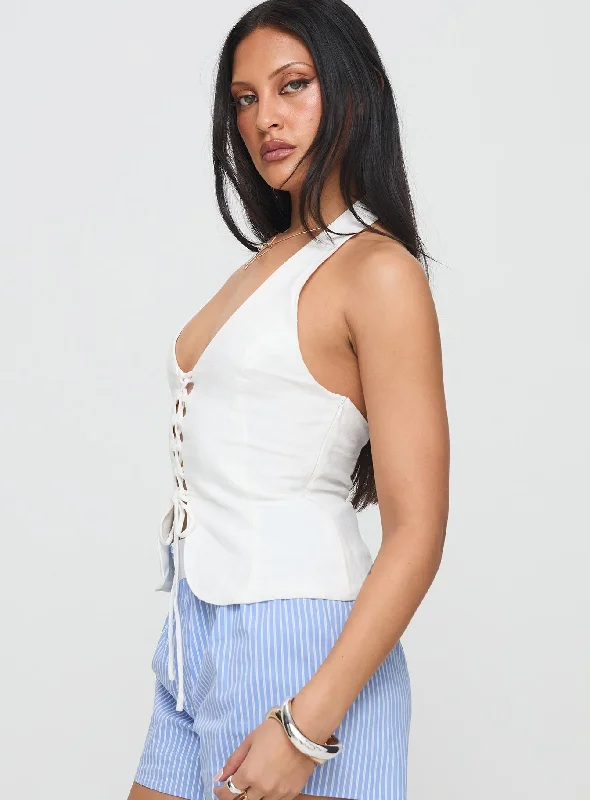 Clouded Linen Blend Vest Top White