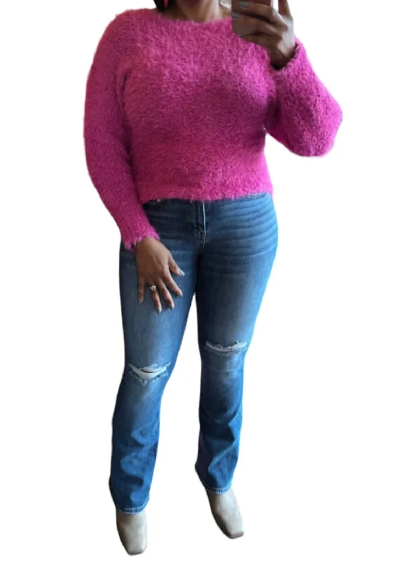 Dolman Fuzzy Sweater In Pink