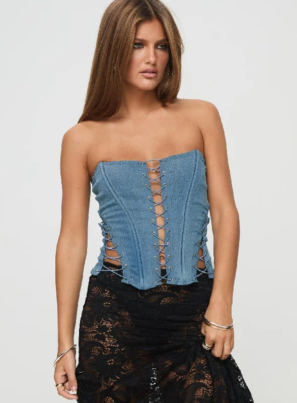 Eden Lace Up Corset Denim Mid Wash