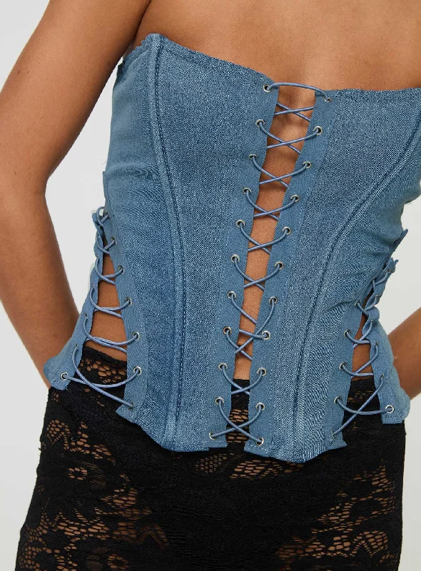 Eden Lace Up Corset Denim Mid Wash