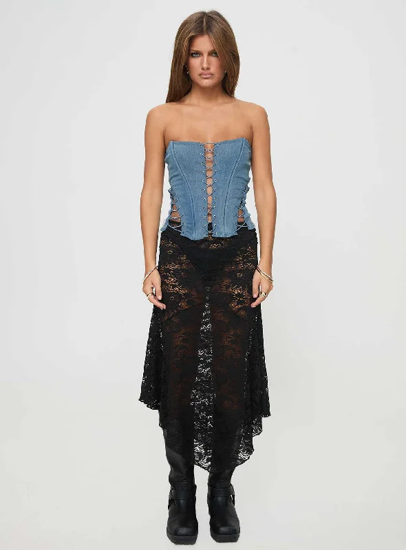 Eden Lace Up Corset Denim Mid Wash