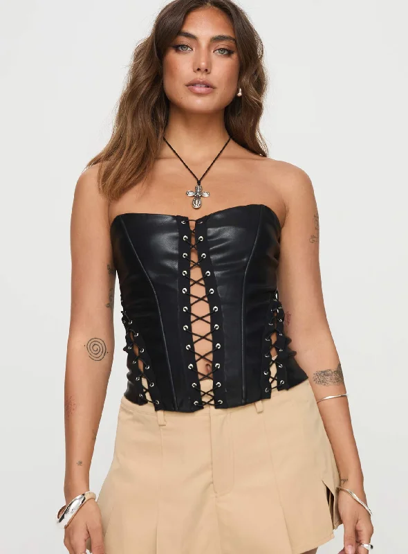 Emberlyn Faux Leather Corset Top Black