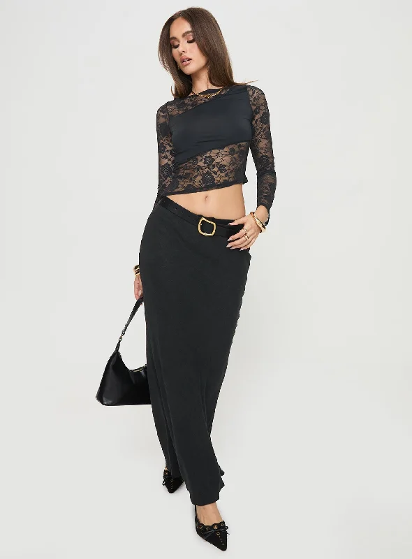 Maddan Long Sleeve Lace Top Black