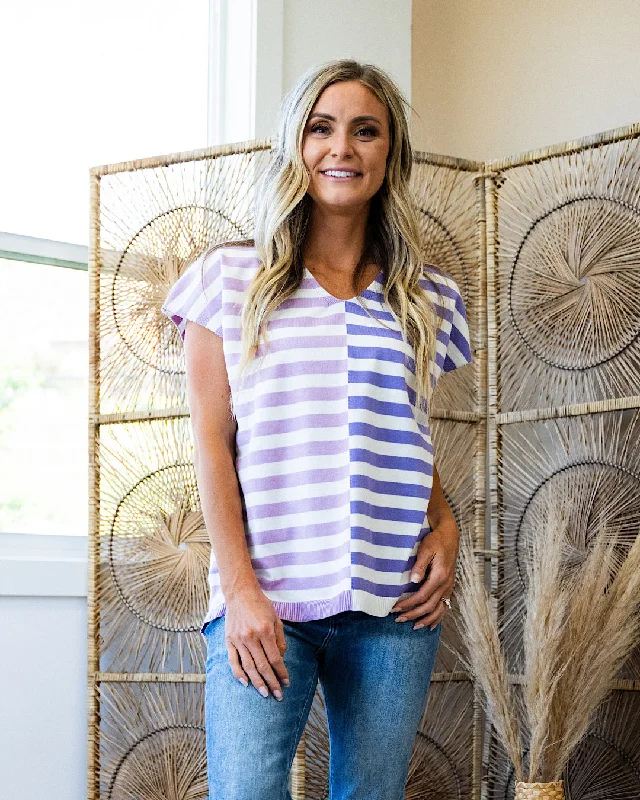 Ivy Striped Short Sleeve Sweater - Lilac FINAL SALE