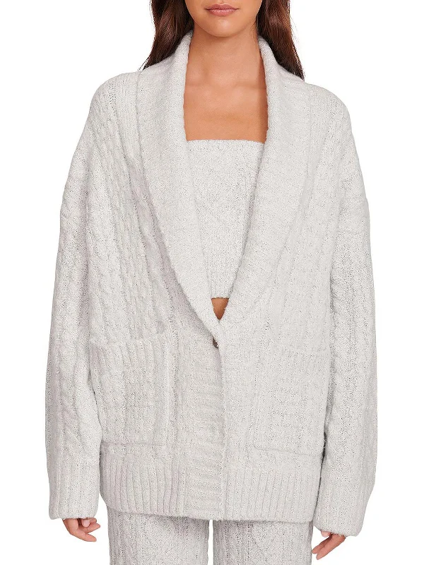 Norma Womens Cable Knot Shawl Collar Cardigan Sweater