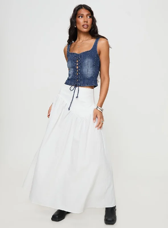 Packston Lace Up Denim Top Mid Wash