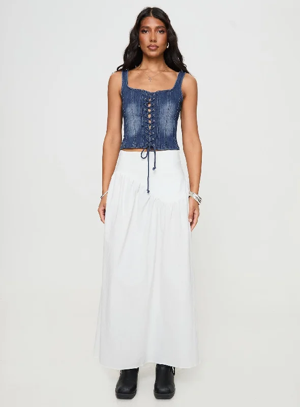 Packston Lace Up Denim Top Mid Wash