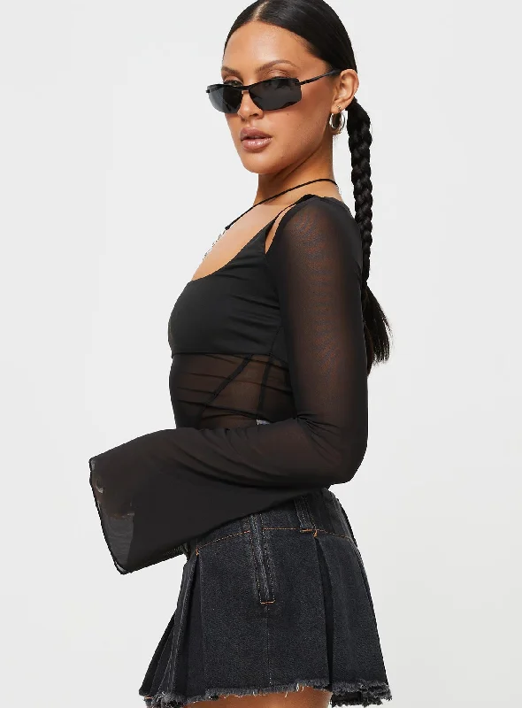 Sevina Long Sleeve Mesh Corset Top Black