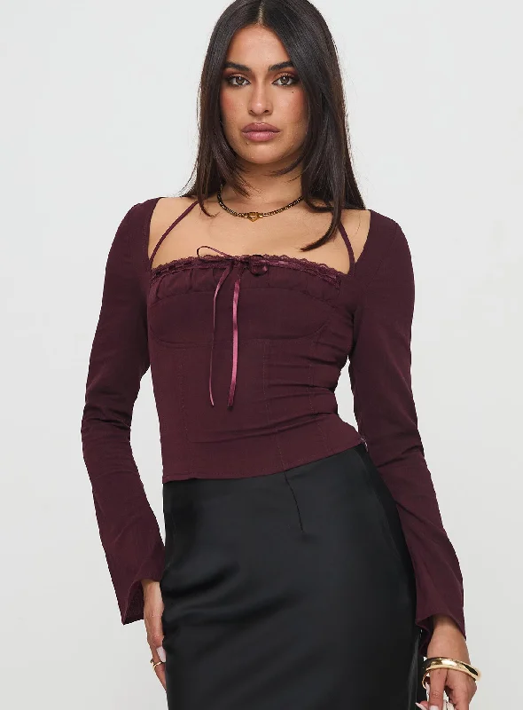 Trynia Long Sleeve Top Burgundy