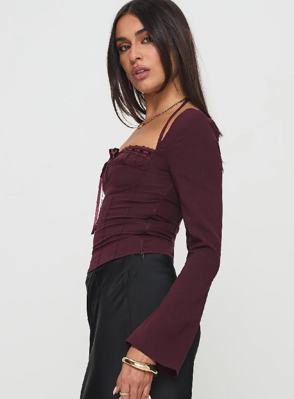 Trynia Long Sleeve Top Burgundy