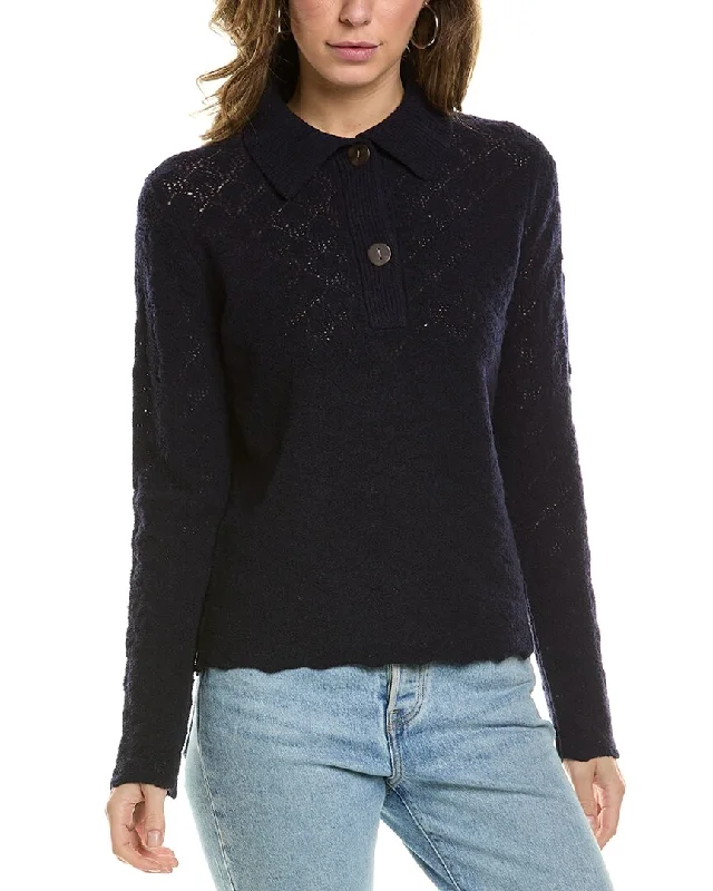 Vince Lace Stitch Polo Wool & Cashmere-Blend Sweater