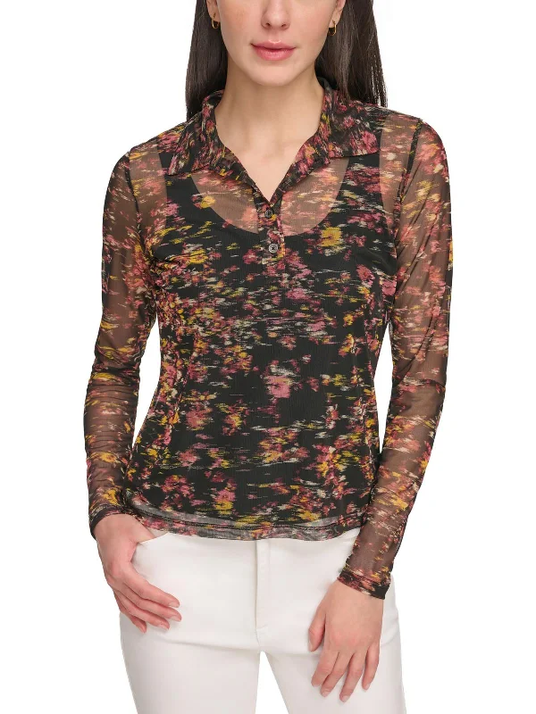 Womens Printed Collared Polo Top