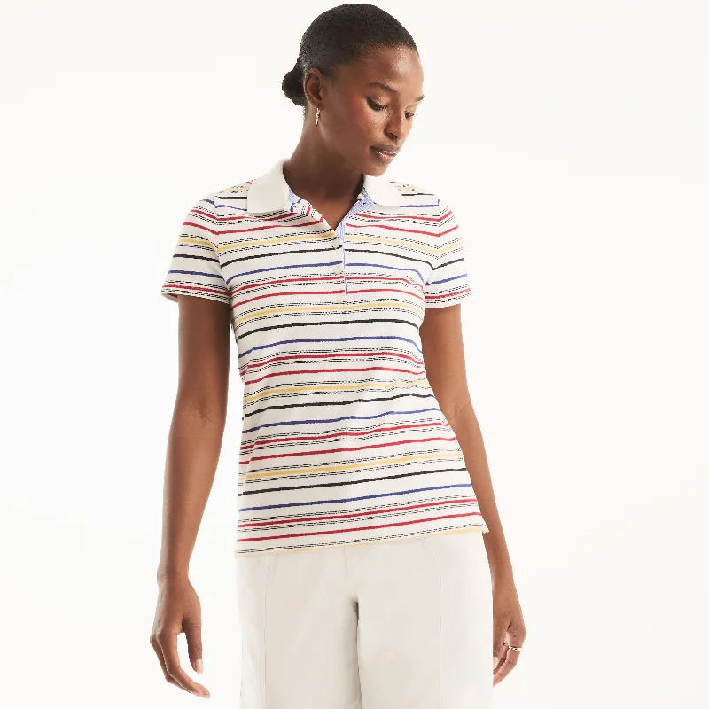 Nautica Womens 5-Button Striped Polo